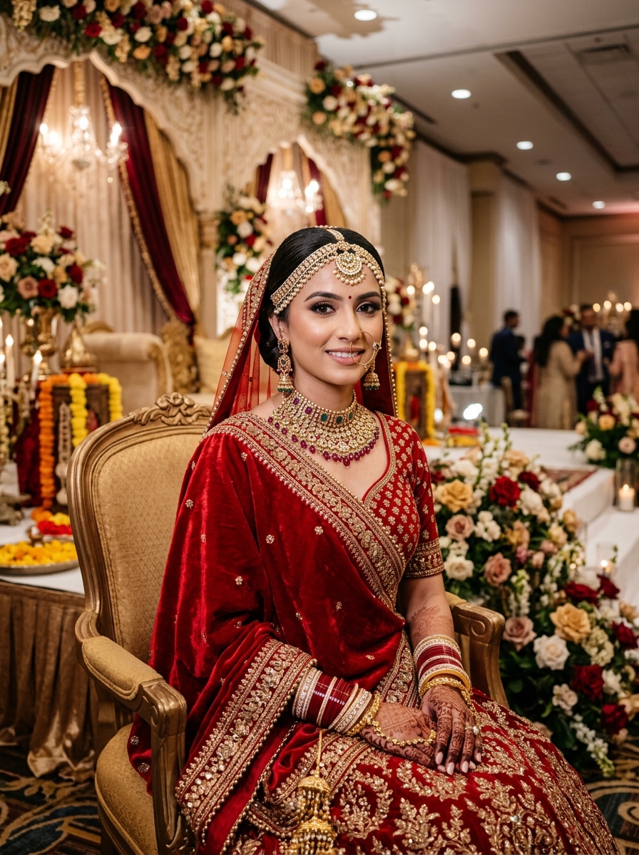 Baraat hairstyle with structured bun and jhumar
