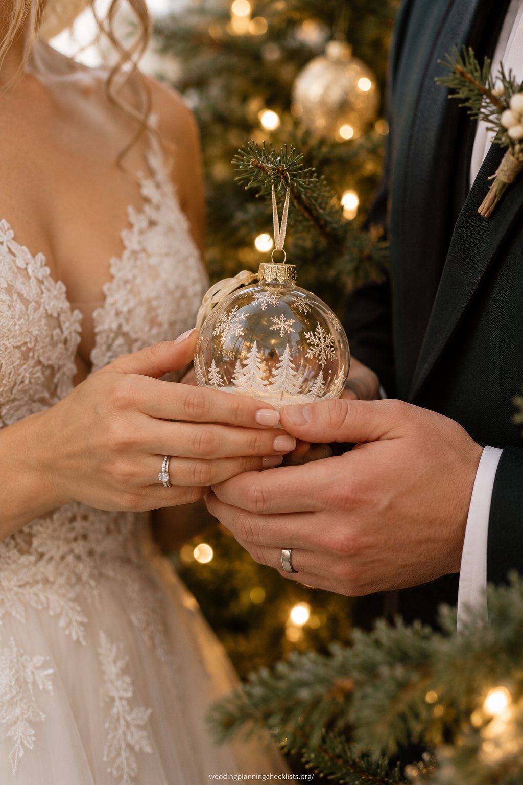 Share an ornament at a Christmas wedding