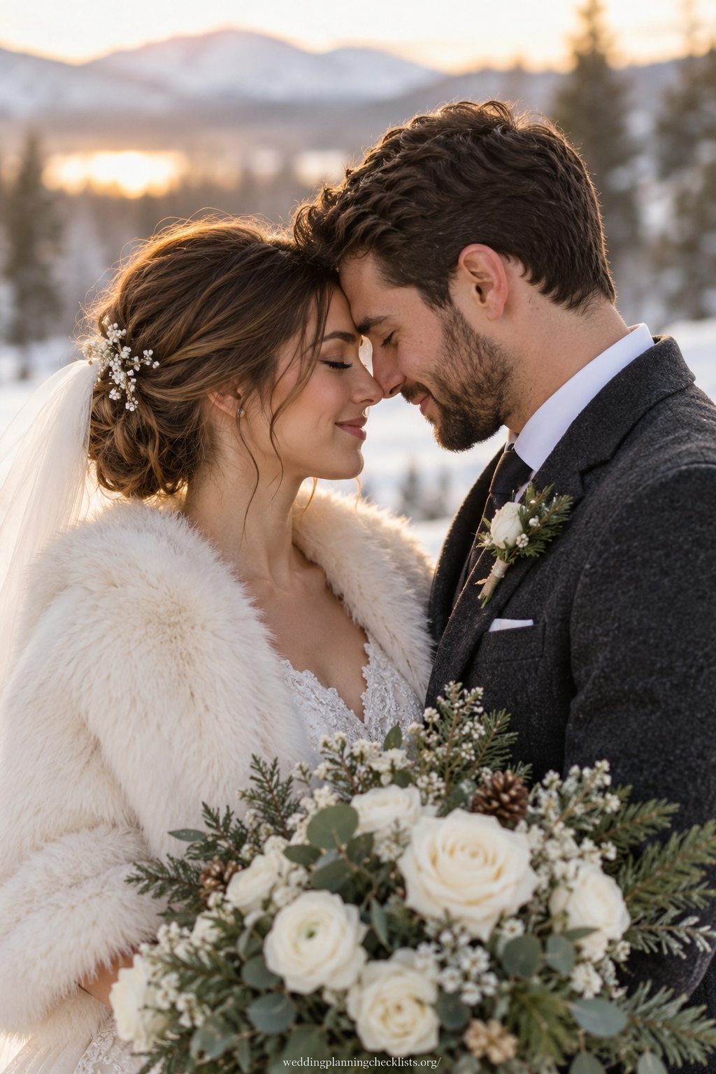 Forehead to forehead at a Christmas wedding