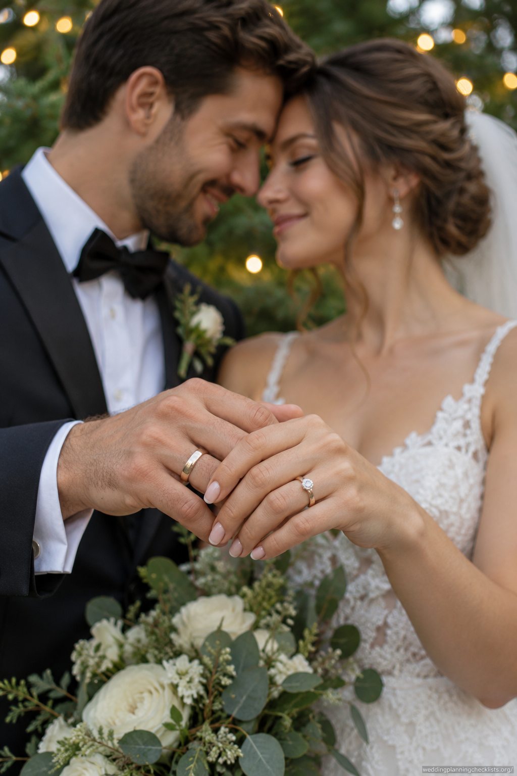 Show your joined hands at a Christmas wedding