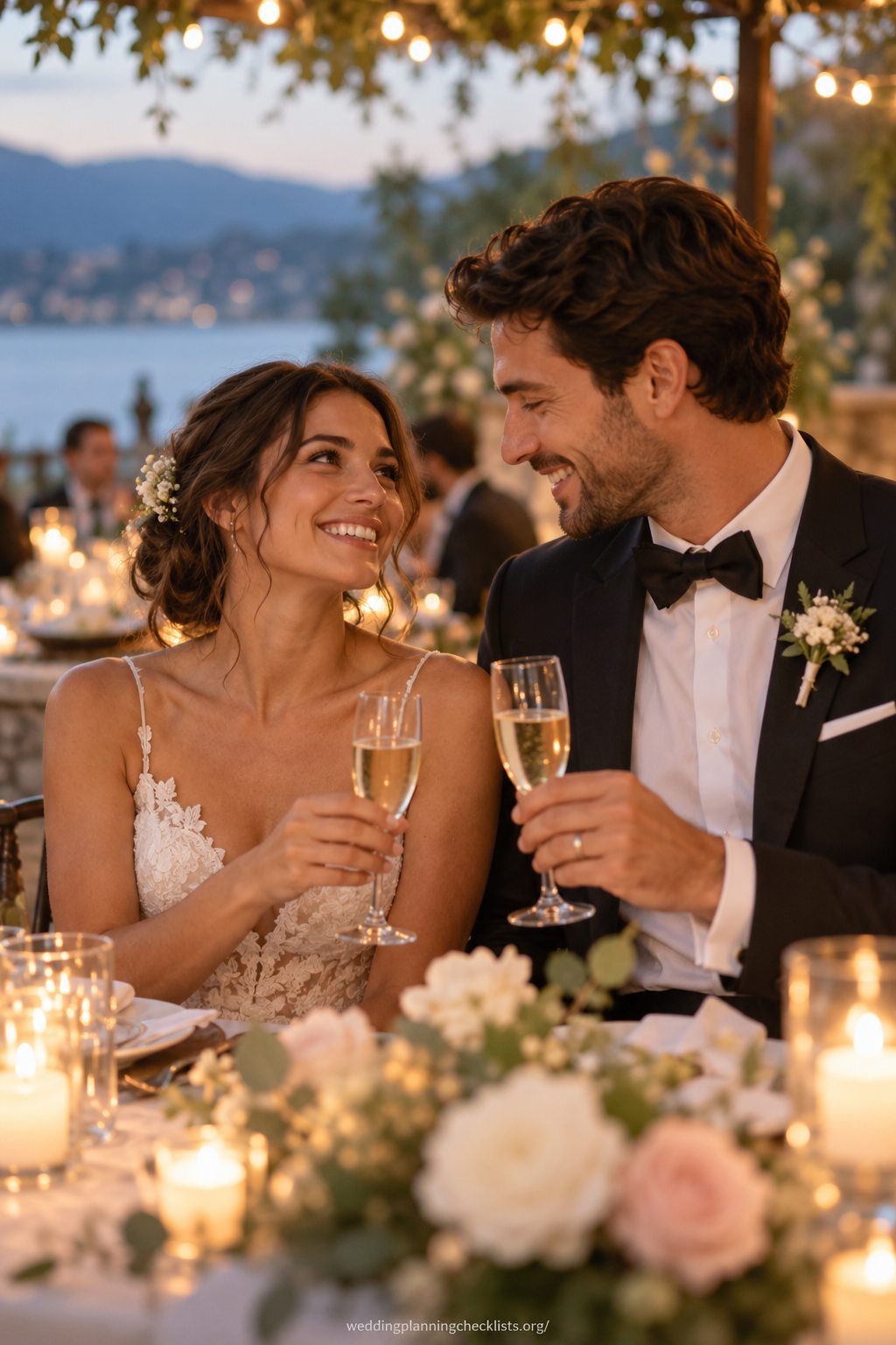 Raise your glasses for a toast at a Christmas wedding