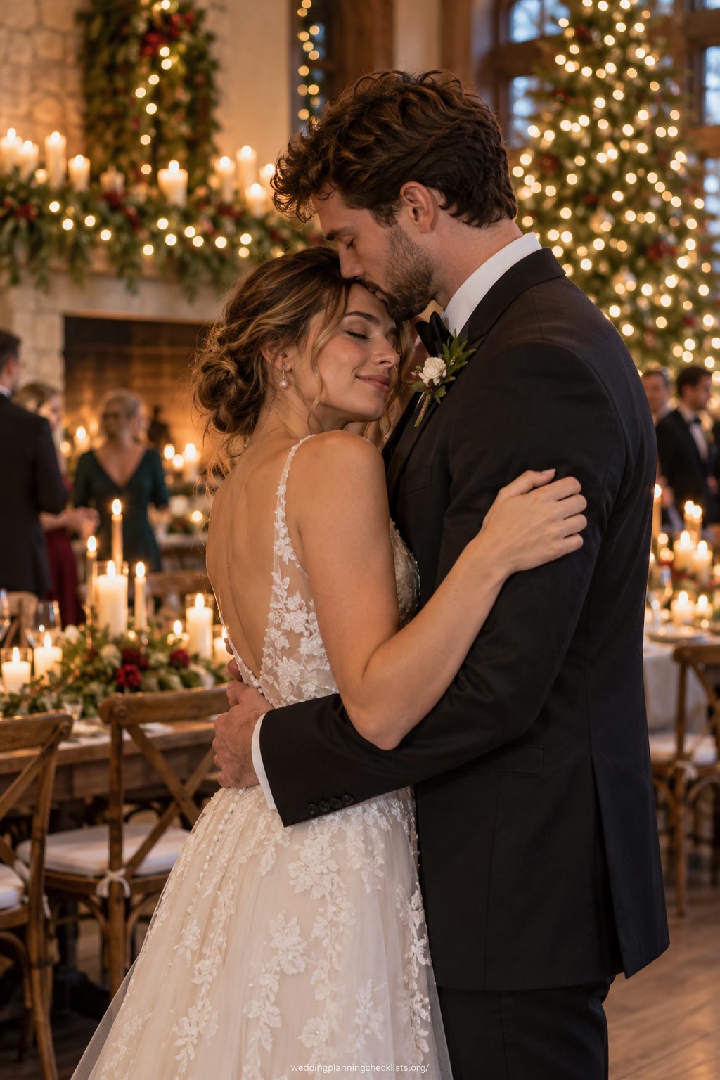 End with a quiet embrace at a Christmas wedding