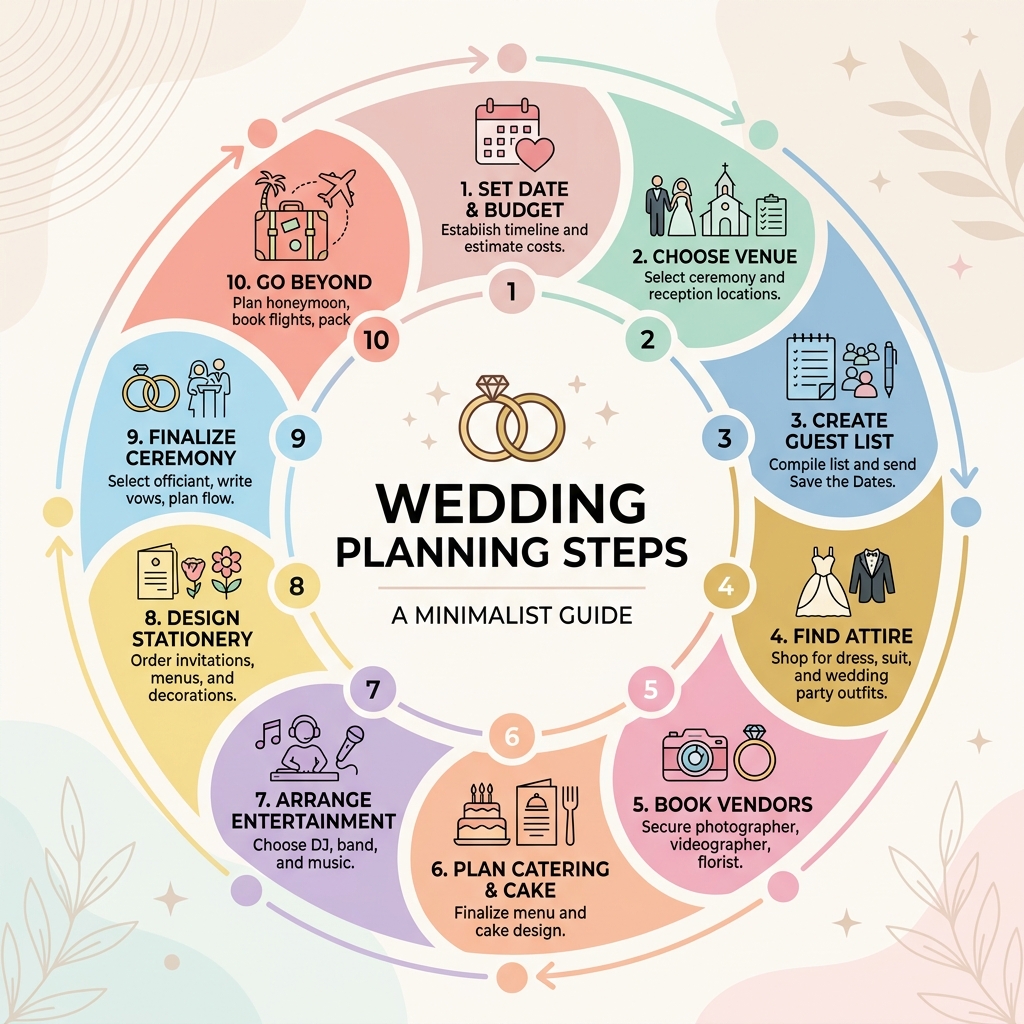 Step by step wedding planning process infographic